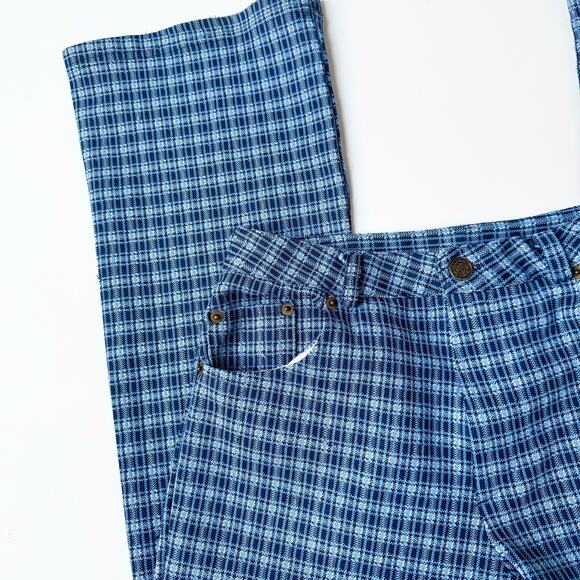 Vintage B'REAL 90's Mid Rise Blue Plaid Flared Pants Women's Small - Picture 3 of 10